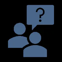 Two people with a question mark in a speech bubble icon