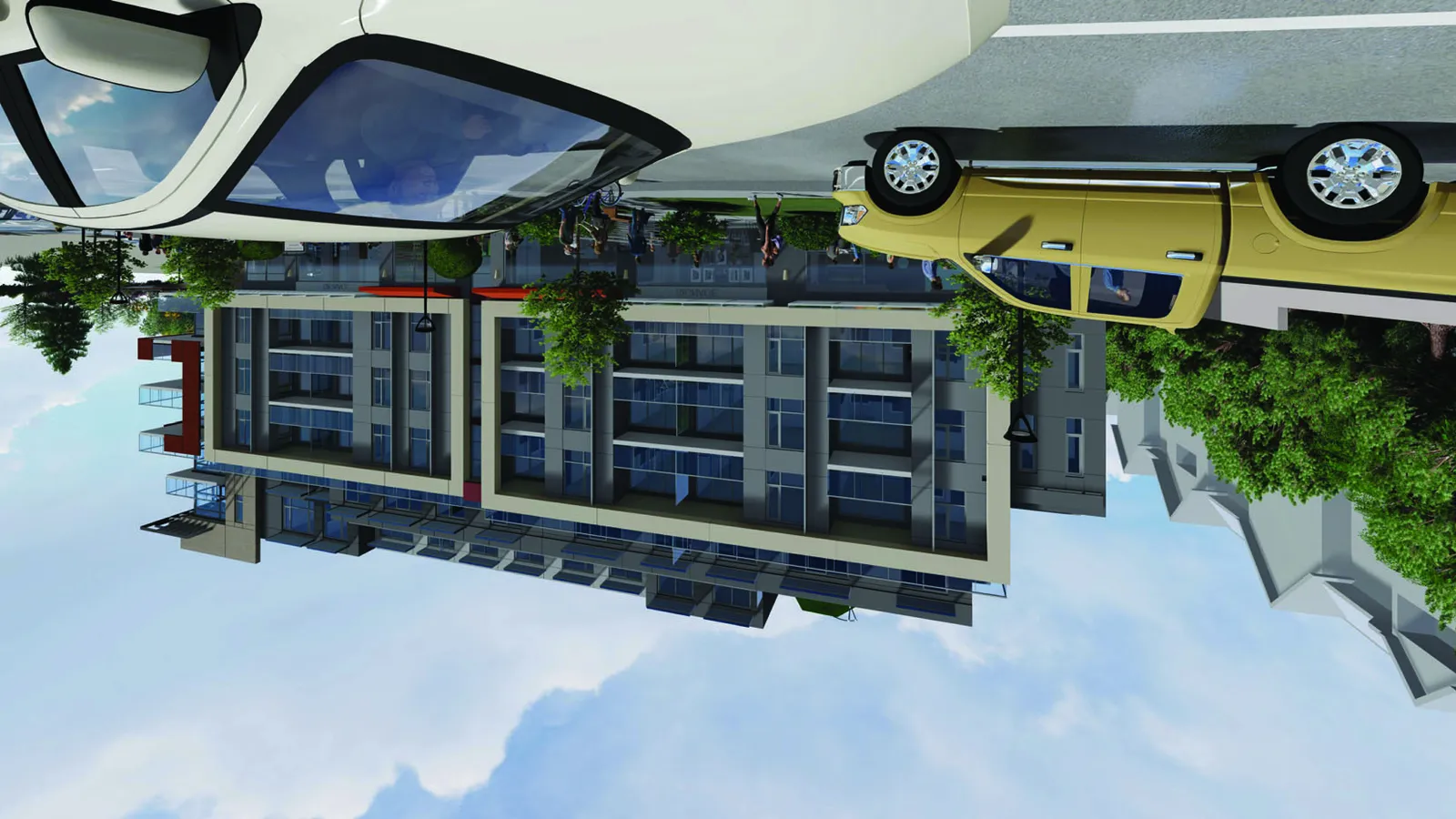 Street-level perspective rendering looking north