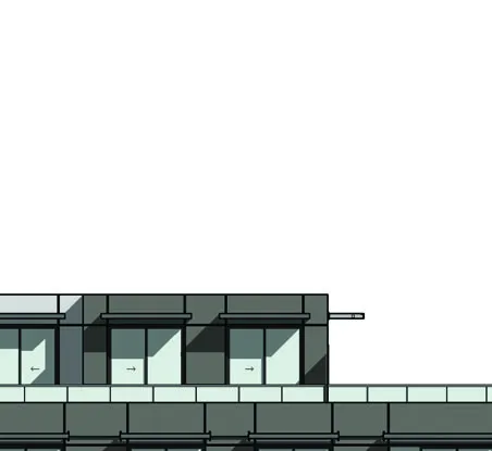Architectural rendering detail of the top roofline and corner design