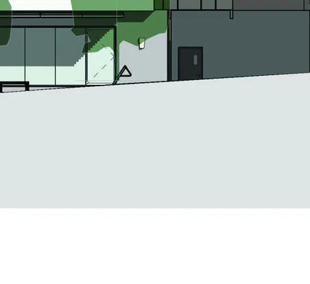 Architectural rendering detail of the ground-level entryway and base materials
