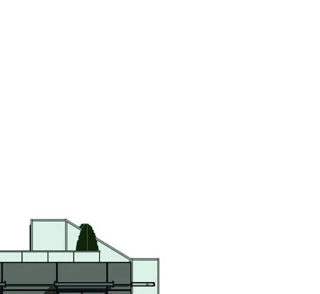 Architectural rendering detail of a top-floor balcony and corner window