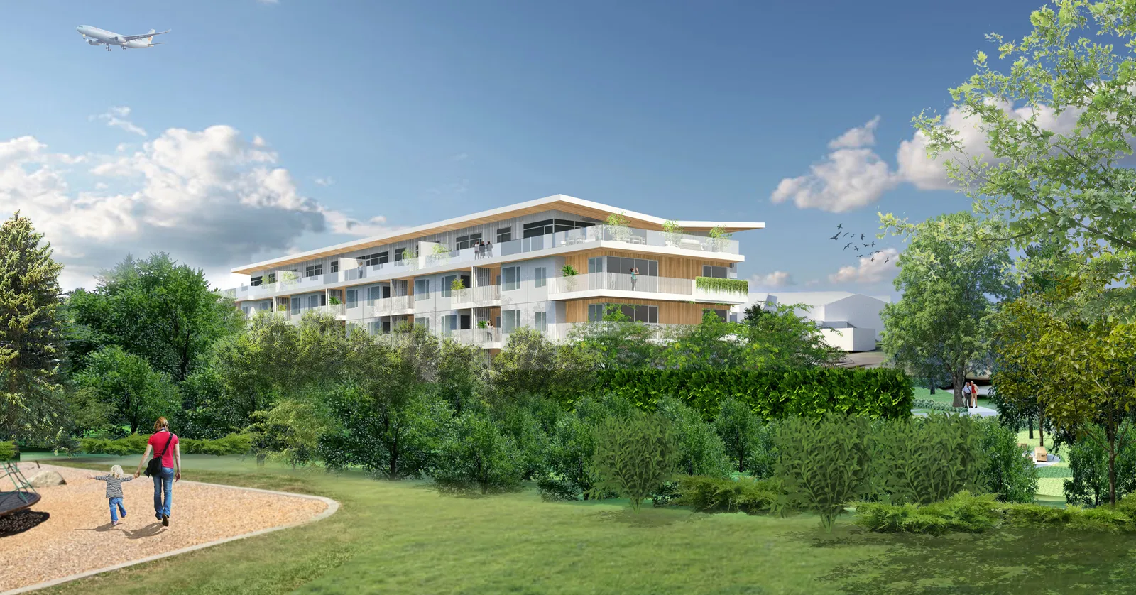 Architectural rendering of the building as seen from within Portage Park