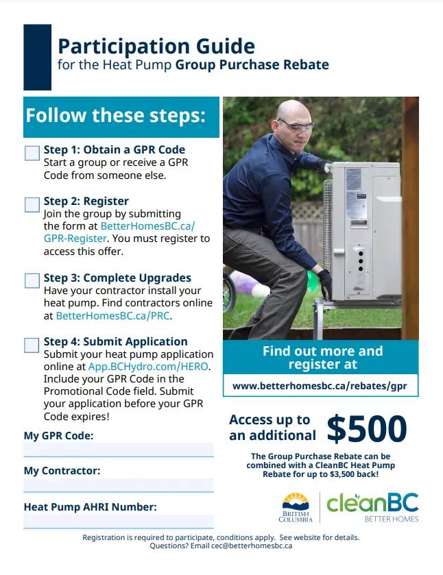 Front cover of the Participation Guide for the Heat Pump Group Purchase Rebate
