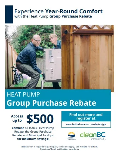 Poster template for CleanBC Heat Pump Rebates in Victoria