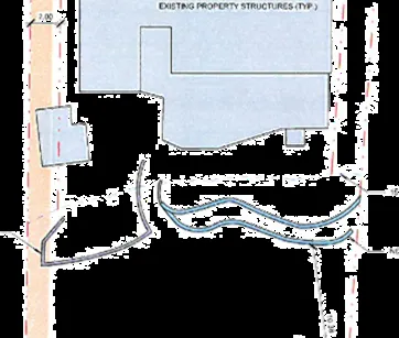 Diagram illustrating existing property structures, an existing lawfully non-conforming wall, and proposed 1.5m high recently constructed walls