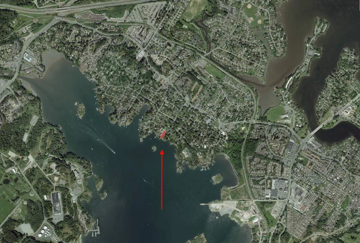 Figure 1. Location of 275 Kerwood Avenue on shoreline of Esquimalt Harbour, in Victoria, BC (Aerial map courtesy of the CRD Atlas)