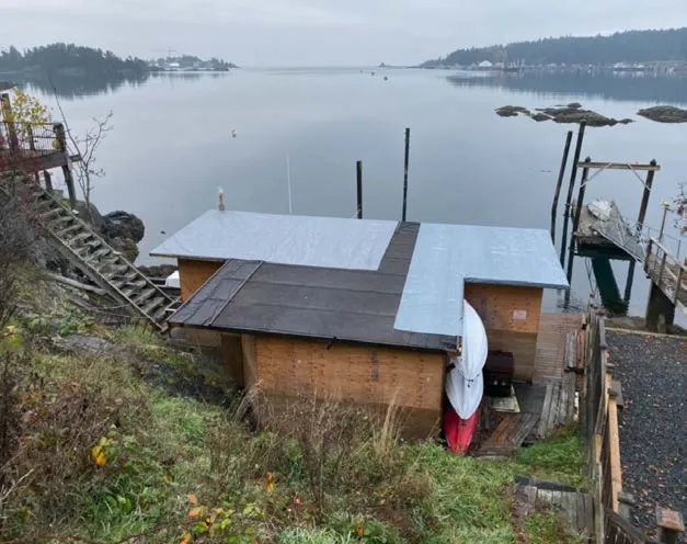 top-down photo of the new boathouse roof and surrounding site