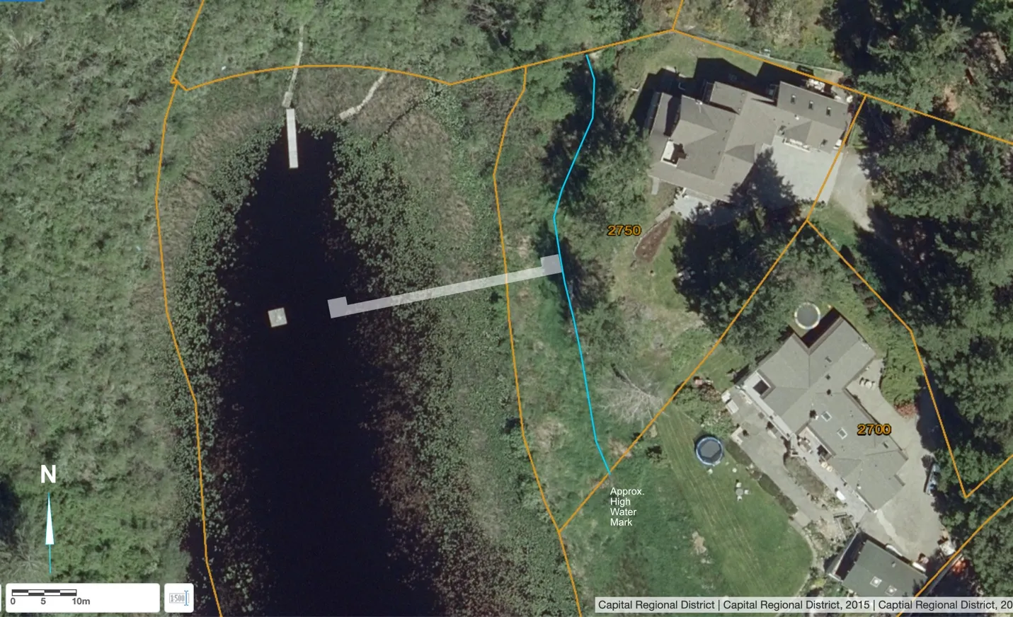 Figure 1. Approximate high water mark and proposed dock location.