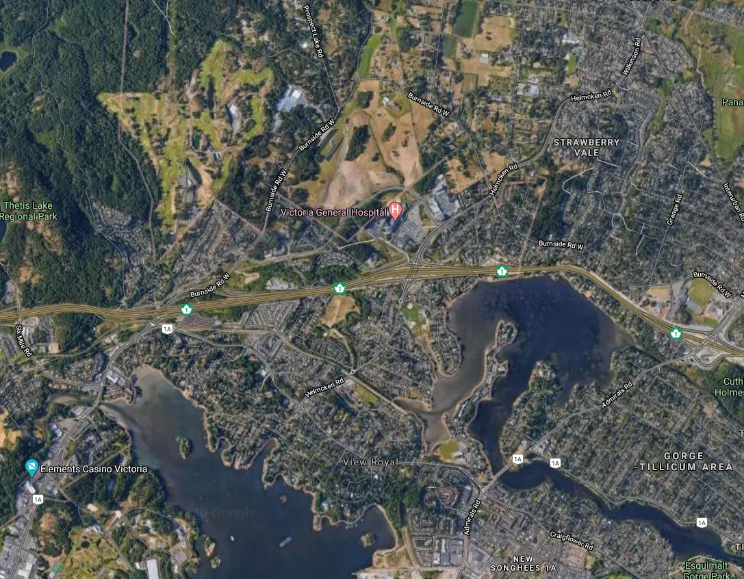 Local aerial map highlighting the site context, showing proximity to Victoria General Hospital and nearby residential areas
