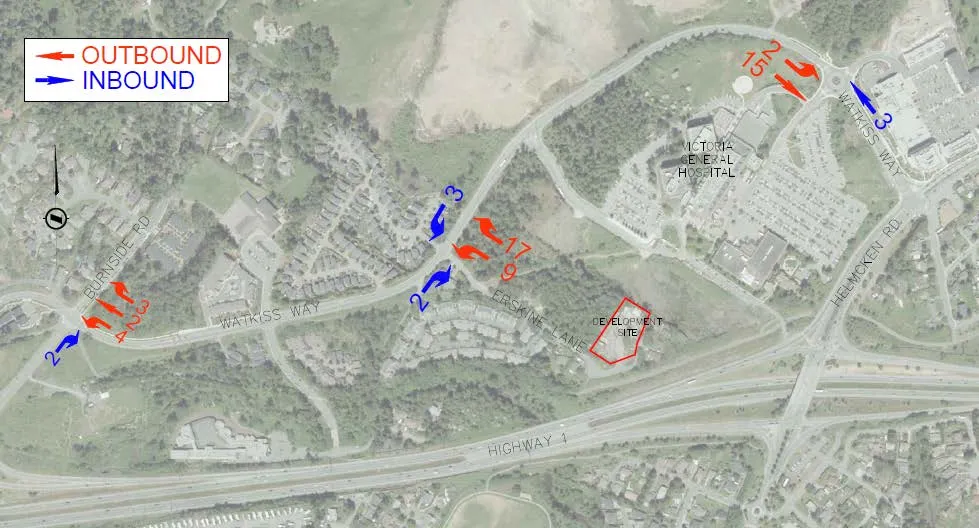 Figure 4: AM Trip Assignment for 7 Erskine Lane (Site Outlined in Red)