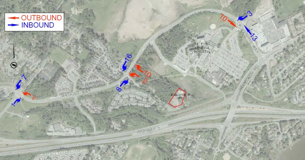 Figure 5: PM Trip Assignment for 7 Erskine Lane (Site Outlined in Red)