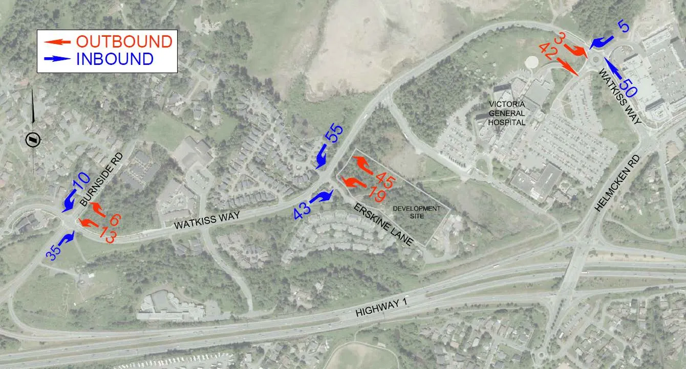 Figure 12: Trip Assignment – PM Peak Hour map with outbound/inbound markers