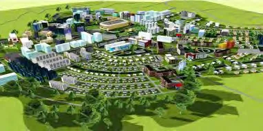 3D architectural rendering of the proposed campus/development