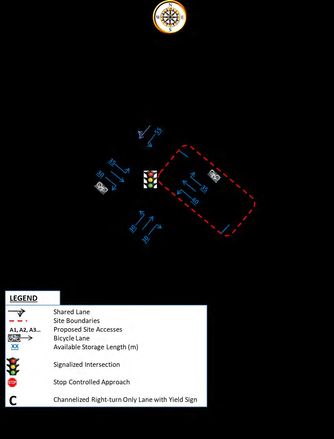 Existing Study Area Intersection Lane Configuration and Control Types diagram - Figure 1c