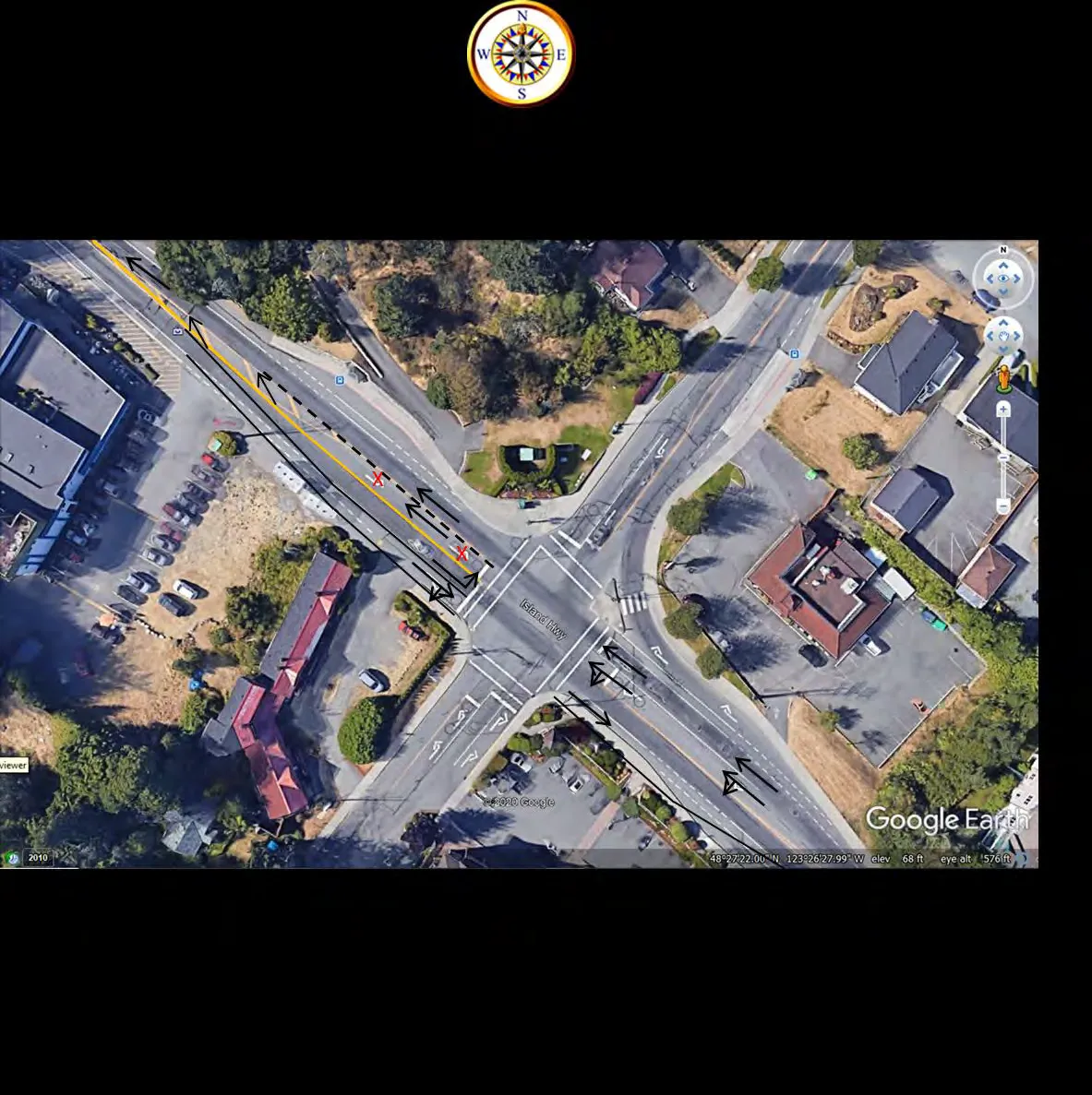 Illustration of the Proposed Intersection Improvements Needed Under Background 2033 Traffic Conditions overlaid on aerial imagery - Figure 12