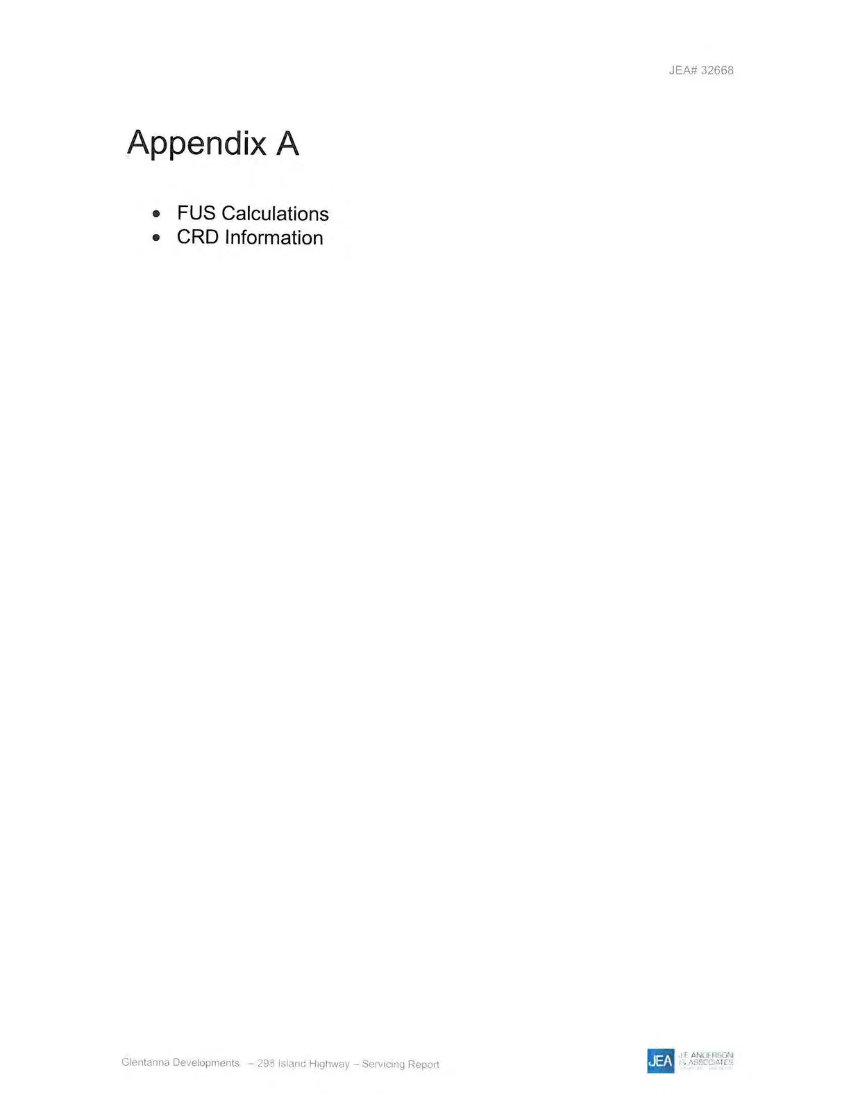 Appendix A title page for FUS Calculations and CRD Information
