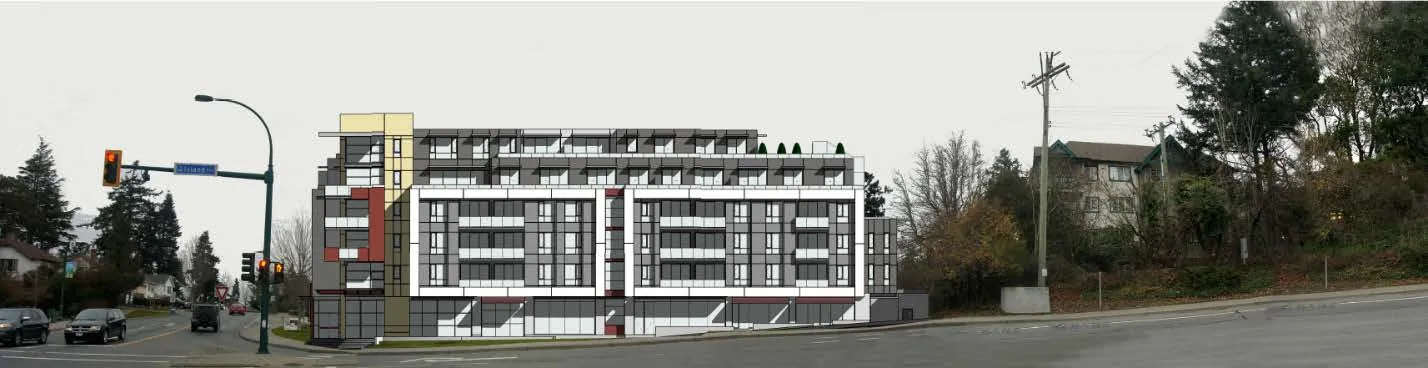 Architectural rendering of the Island Highway frontage of the proposed development