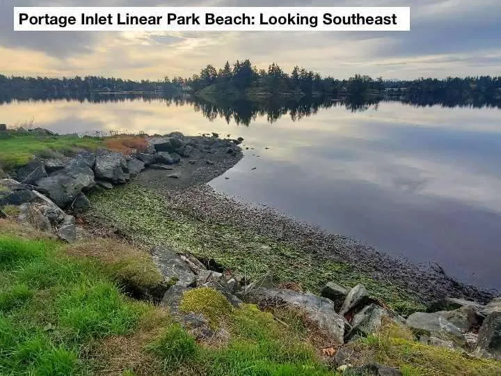 Photograph of Portage Inlet Linear Park Beach looking southeast showing the shoreline and surrounding water