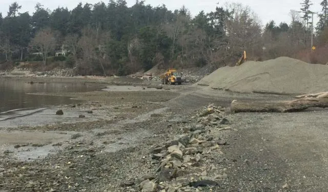 Pat Bay Beach nourishment construction site view 2