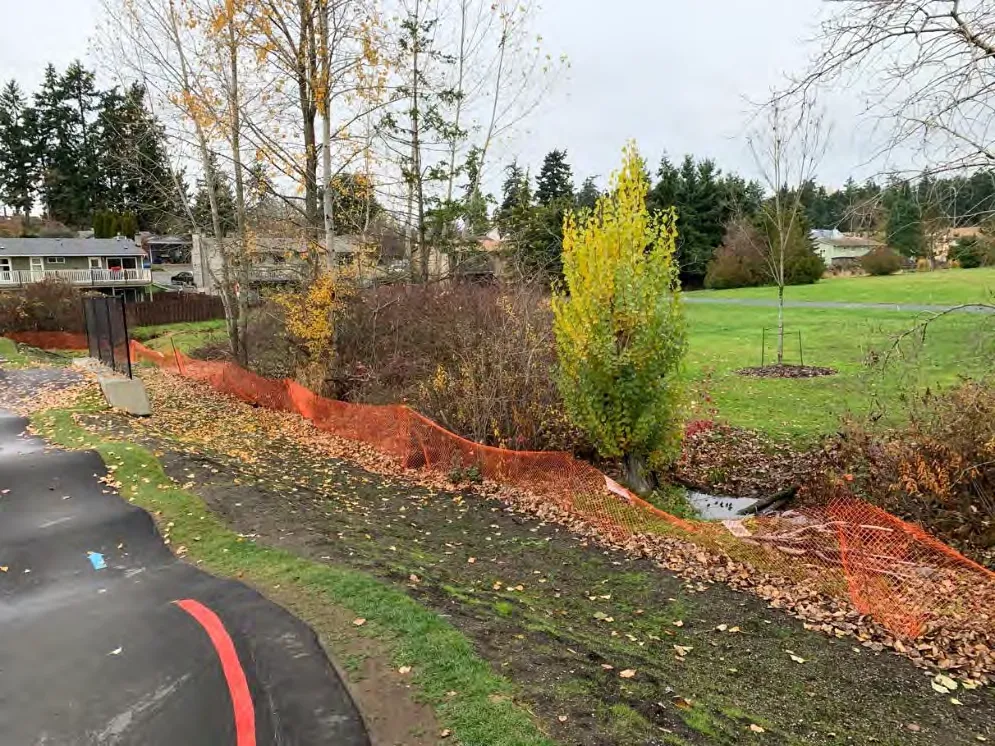 Vegetative buffer is recommended between pump track & single-family homes