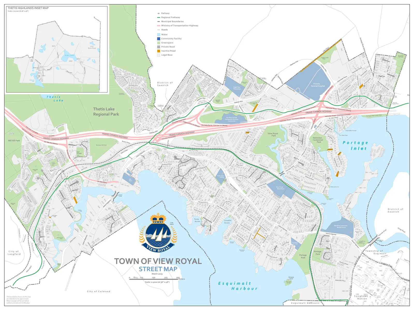 Detailed street map of the Town of View Royal