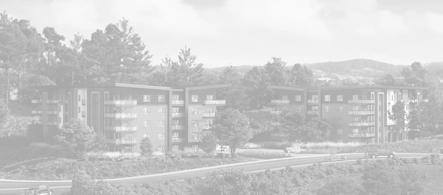 Aerial architectural rendering of the development site