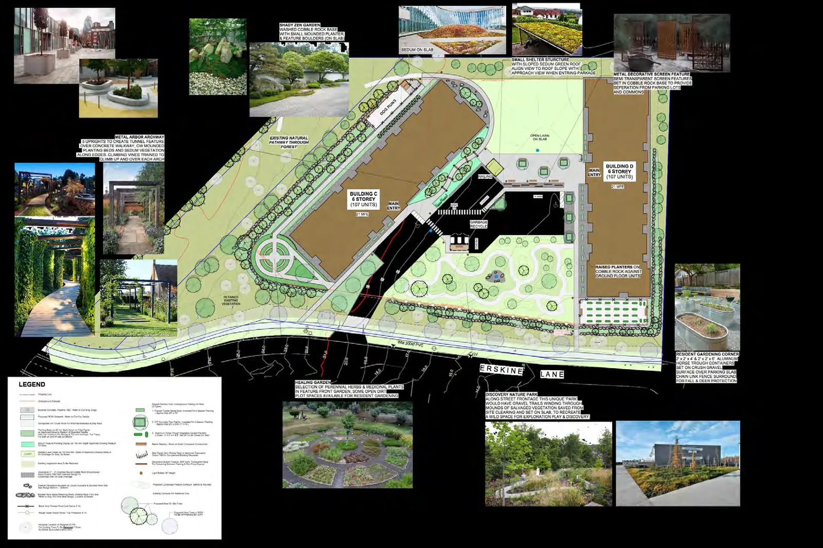 Detailed landscape plan for Lot B featuring Buildings C and D