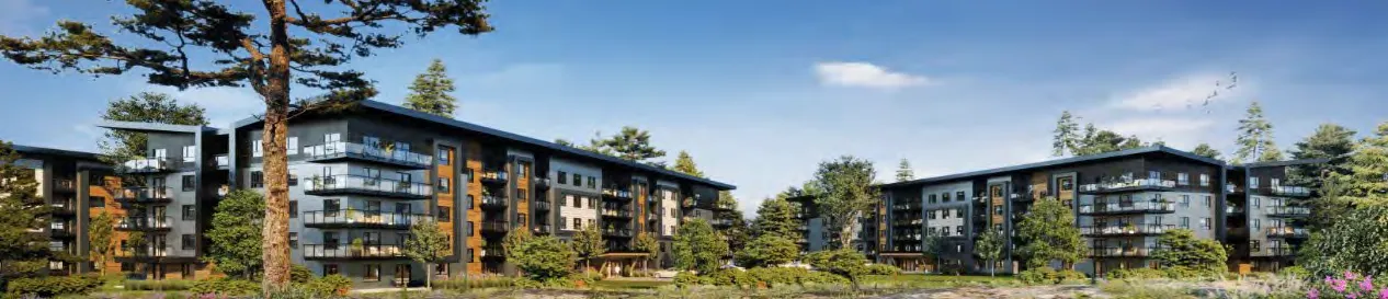 Architectural rendering showing the side elevation of the building complex