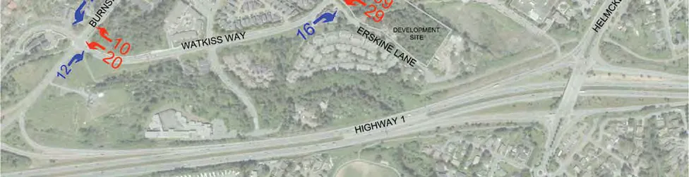 Map showing AM peak hour traffic assignment with inbound and outbound flows