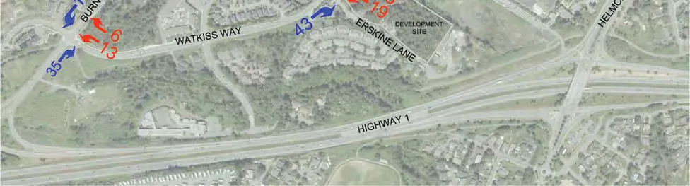 Map showing PM peak hour traffic assignment with inbound and outbound flows