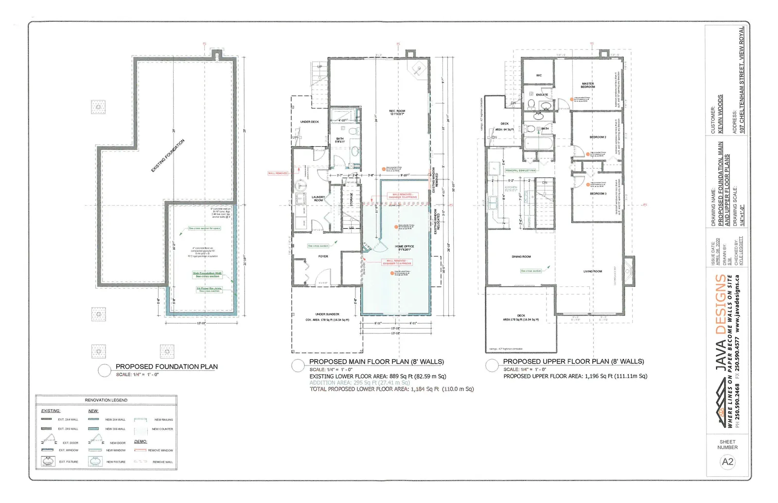 Proposed Foundation, Main and Upper Floor Plans