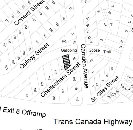 Map of the subject property at 107 Cheltenham Street and the surrounding residential neighborhood