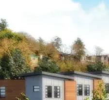 Detail of building facades in perspective rendering