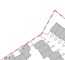 Perspective rendering of residential development, bottom left