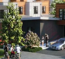 Perspective rendering of residential development, bottom center