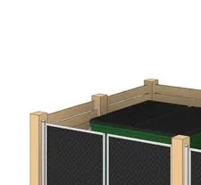 Front elevation showing metal mesh gate and slats