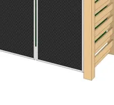 Rendering showing five bin recycling unit and enclosure