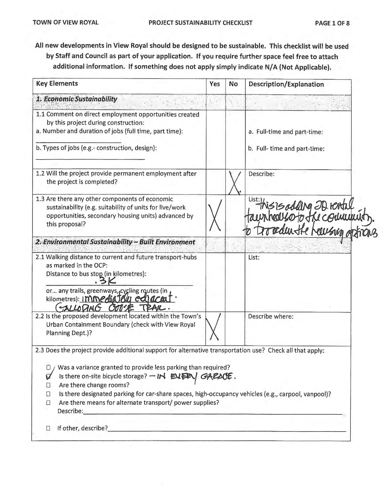 Project Sustainability Checklist Page 1