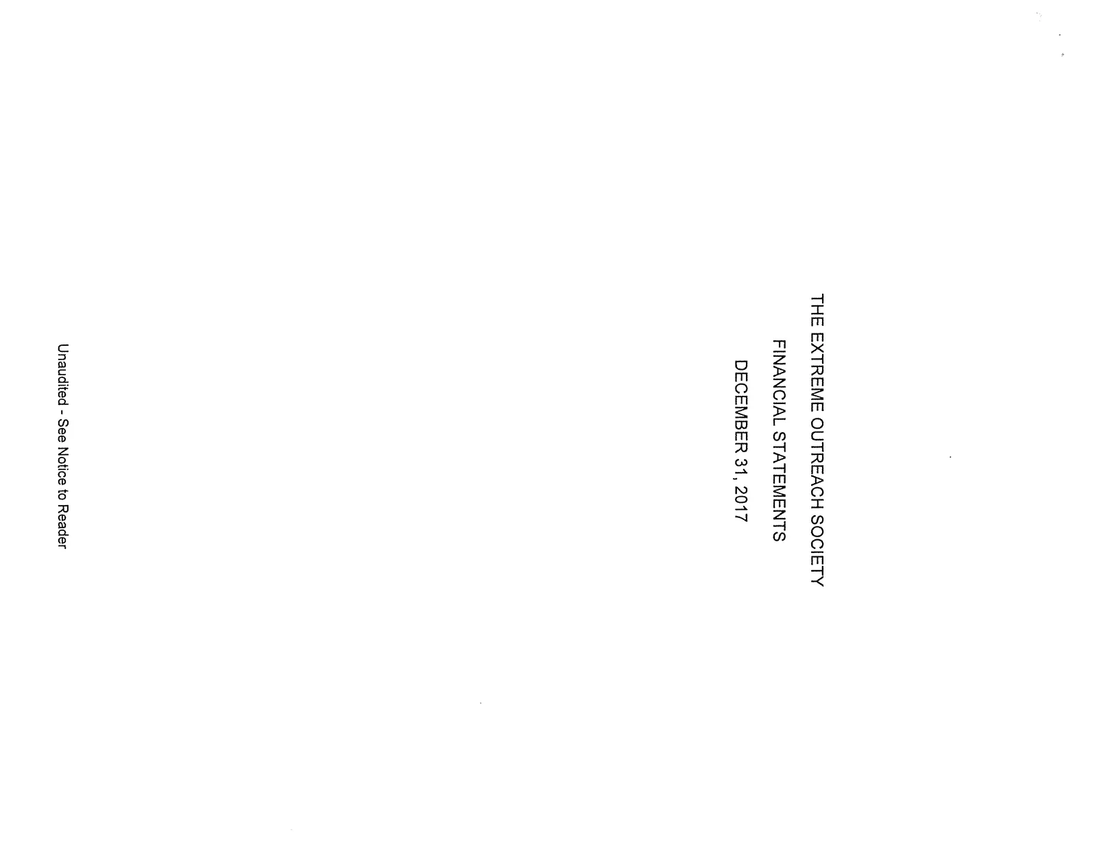 Financial statements cover page for The Extreme Outreach Society for the year ended December 31, 2017