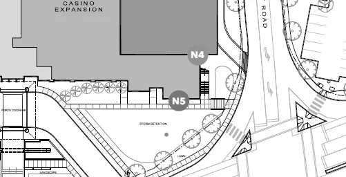 Site plan showing locations of Signs N4 and N5 on the casino expansion building