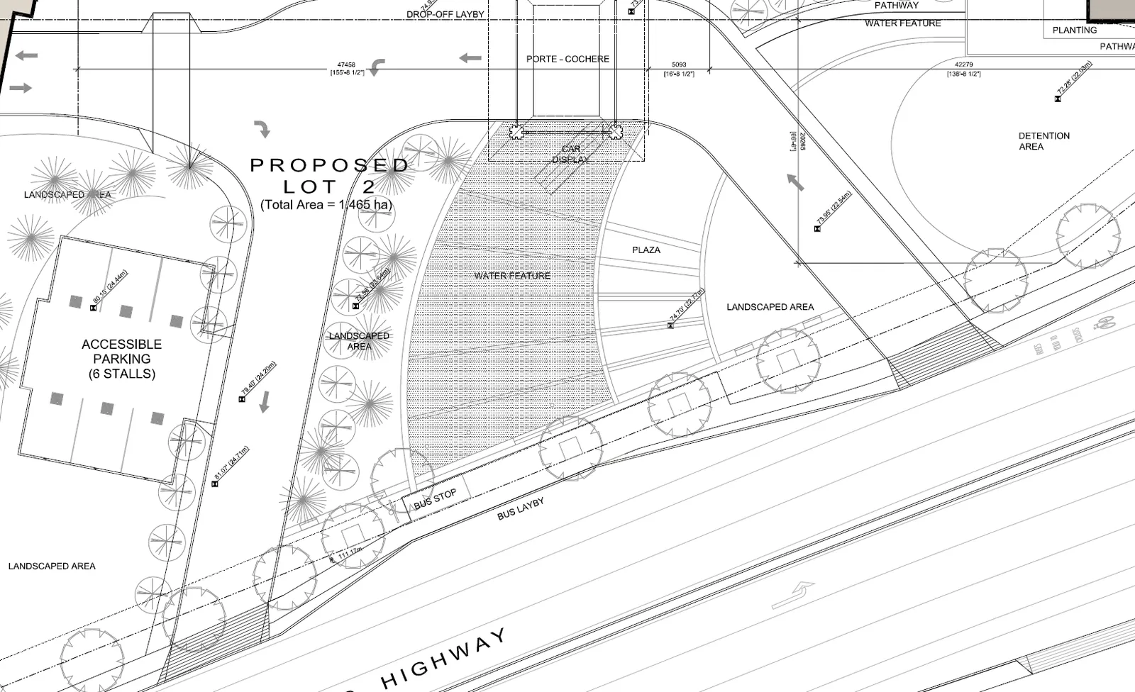 Map of existing Development Permit 2016/10 plan showing water feature and plaza
