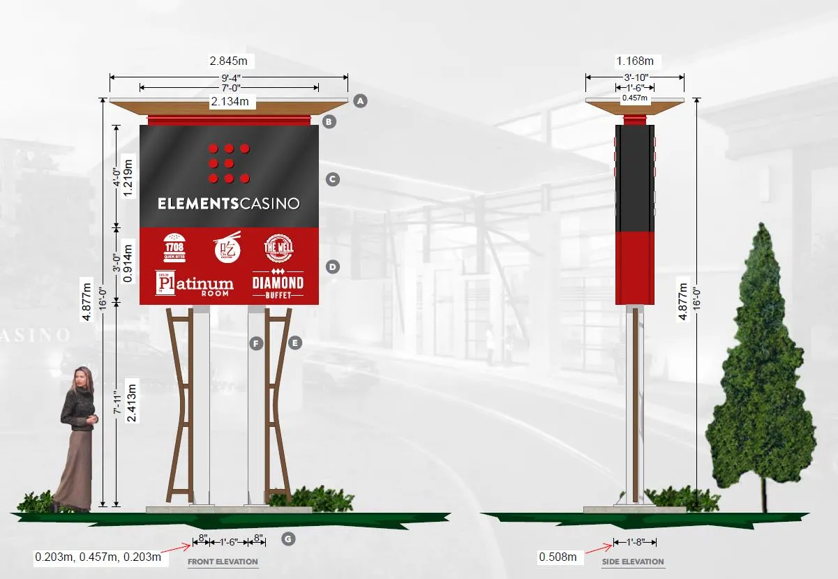 Rendering and dimensions of Sign N1 - Freestanding Sign