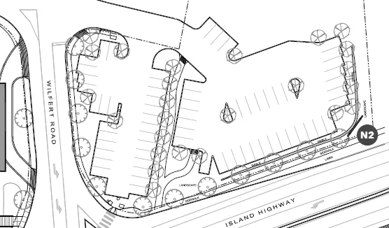 Site plan showing location of Sign N2 at the corner of Island Highway and Wilfert Road