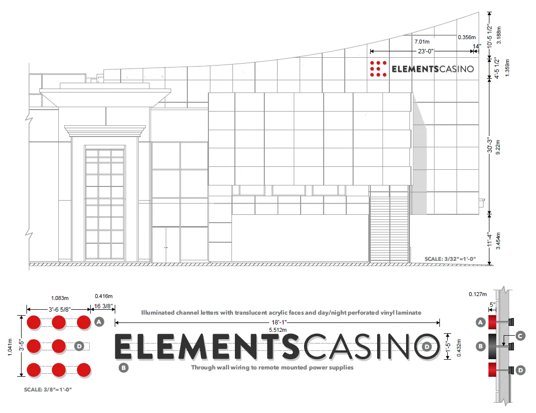 Rendering and dimensions of Sign N5 - Diamond Buffet Fascia Sign