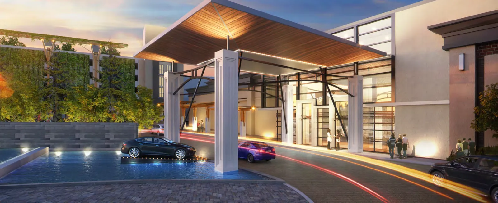 Nighttime architectural rendering of the casino expansion facade.