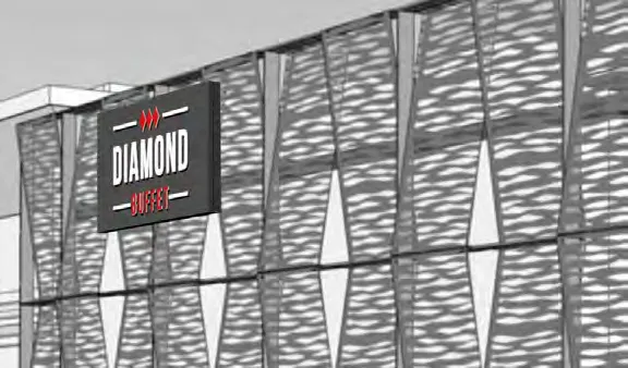 Front elevation, plan view, and section detail for the N6 sign mounting on the parkade exterior.