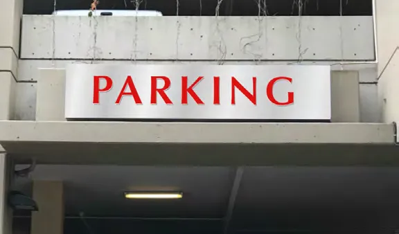 Elevation and section of the standardized parkade entrance sign design.