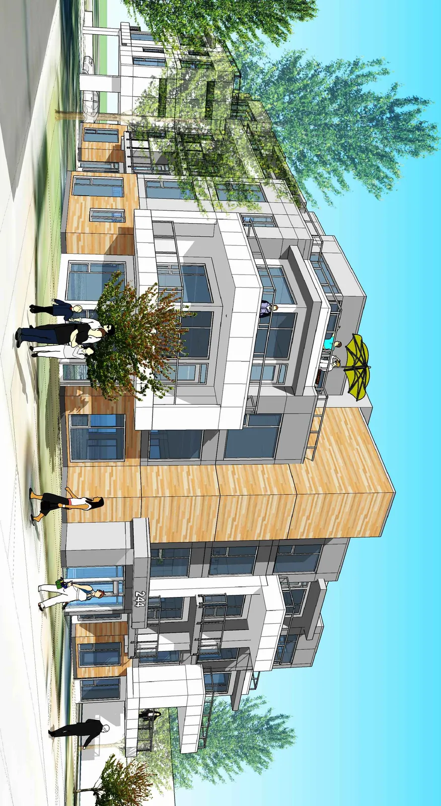 Architectural rendering of the proposed multi-unit residential building at 242-244 Island Highway