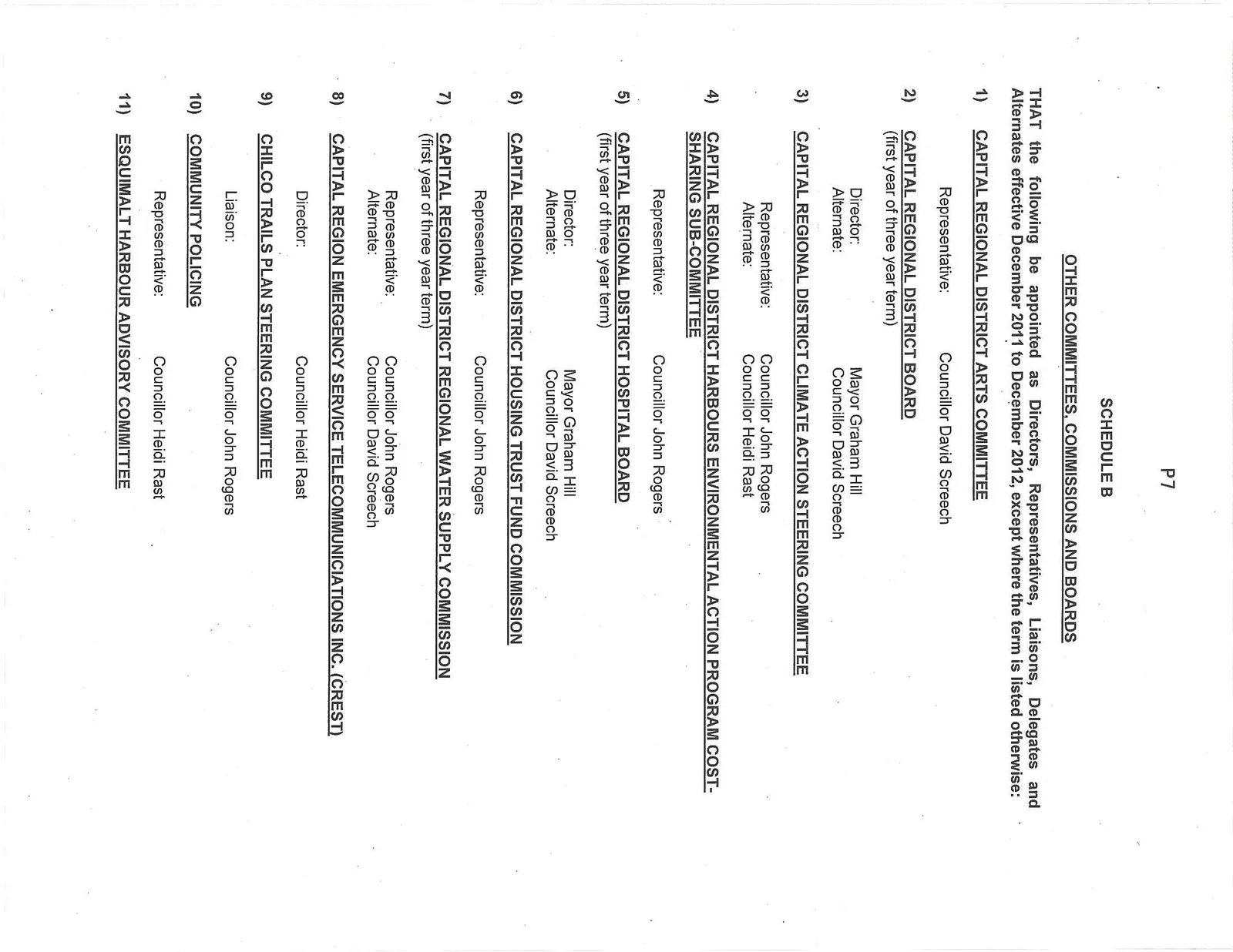List of appointments to various regional committees and boards, items 1 through 11