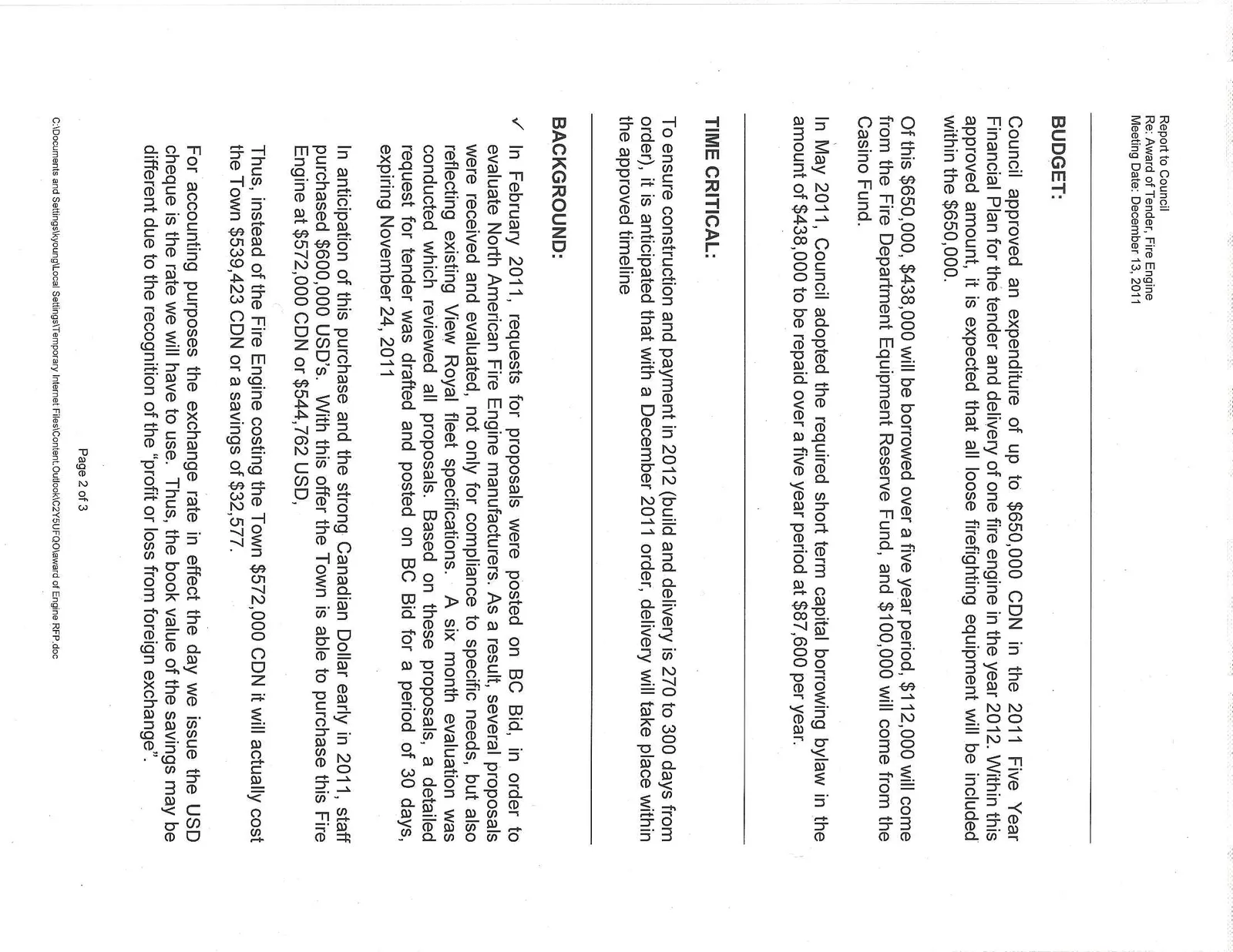 Budget and Background sections of the Council Report